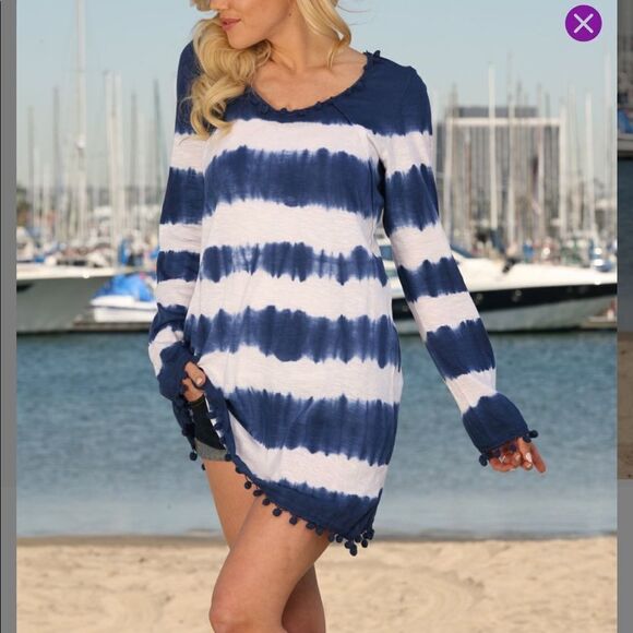 New ANANDAS COLLECTION Blue Tie Dye Tunic Top M - Picture 3 of 4